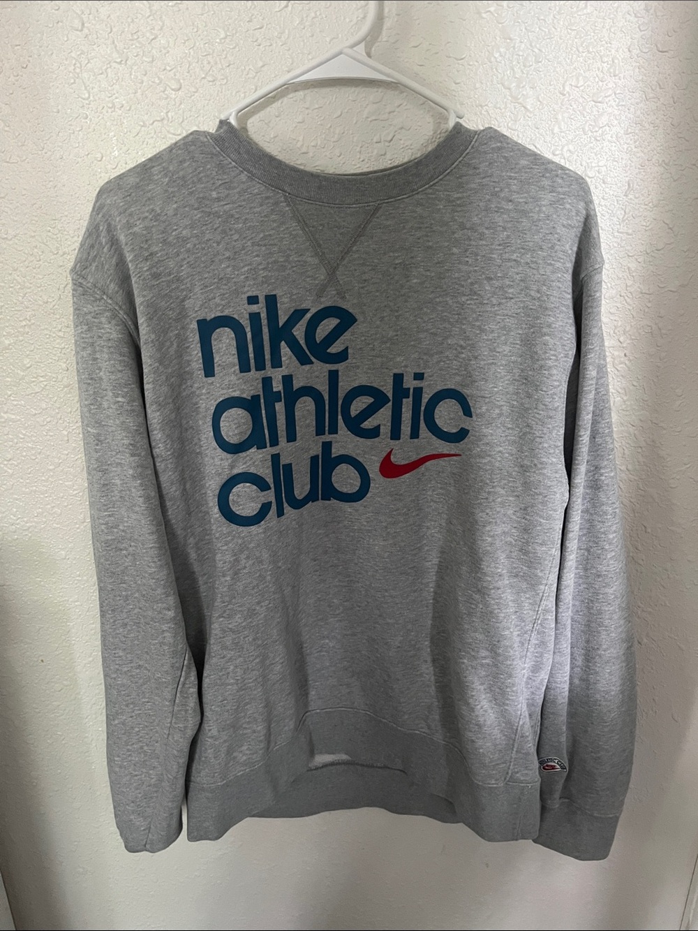Nike Gray Crewneck with Blue 'Nike Athletic Club' Text and Red Swoosh